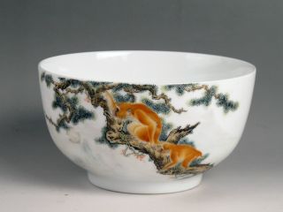 Classical Chinese Handmade Famille Rose Porcelain Bowl With Monkey And Pine photo