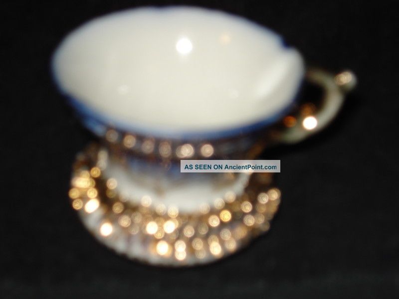 Antique Flared Miniature Cup - Blue White And Gold Gilt Cups & Saucers photo