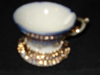 Antique Flared Miniature Cup - Blue White And Gold Gilt photo