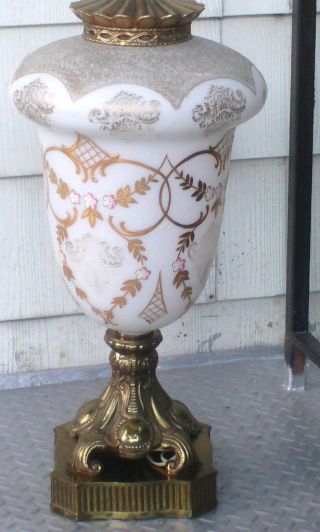 Antique Carl Falkenstein White/gold Embellished Floral Motif Opaline Lamp 42in photo