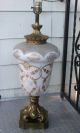 Antique Carl Falkenstein White/gold Embellished Floral Motif Opaline Lamp 42in Lamps photo 1