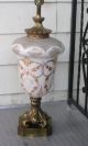 Antique Carl Falkenstein White/gold Embellished Floral Motif Opaline Lamp 42in Lamps photo 6