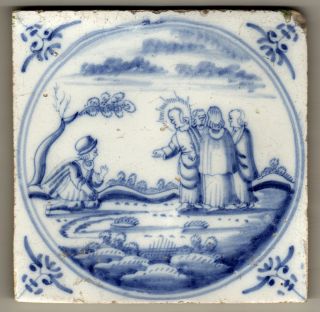 Antique Delft Tile - Biblical Theme - 18th Century photo