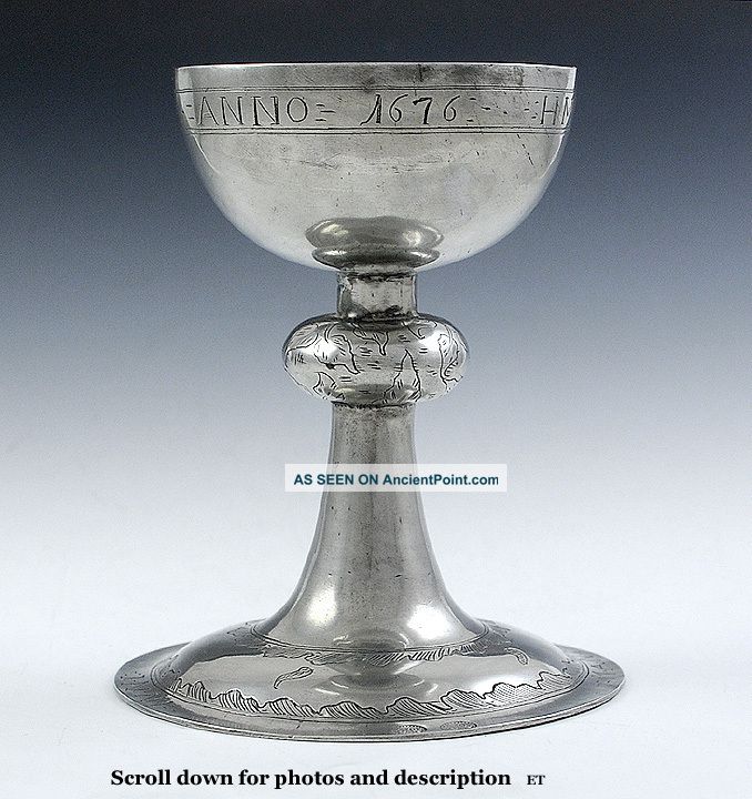Neat Old Pewter Chalice With Latin Engraving Hmmvhd Mandv Anno 1676 Metalware photo