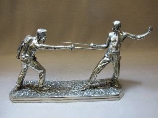 European Silver - Plate Bronze Fencing Sculpture 08812 photo