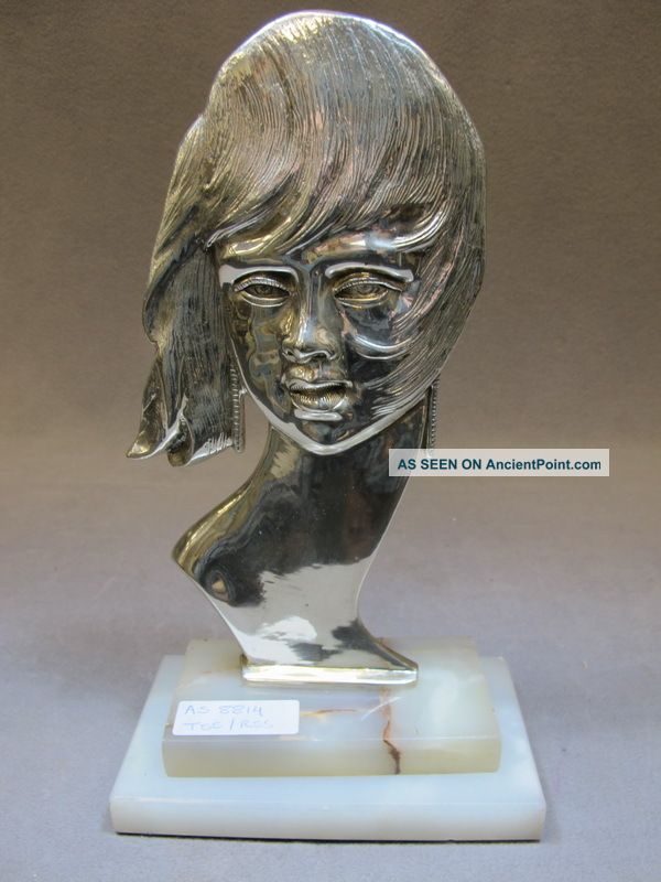 European Silver - Plate Bronze Head Sculpture 08814 Metalware photo