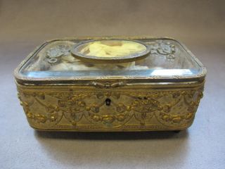 Great Antique French Bronze & Glass Box 08739 photo