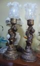 Pair Vtg Cupid Lamps W Fenton Opalescent Coin Dot Ruffled Glass Shades Lamps photo 2