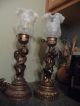 Pair Vtg Cupid Lamps W Fenton Opalescent Coin Dot Ruffled Glass Shades Lamps photo 3
