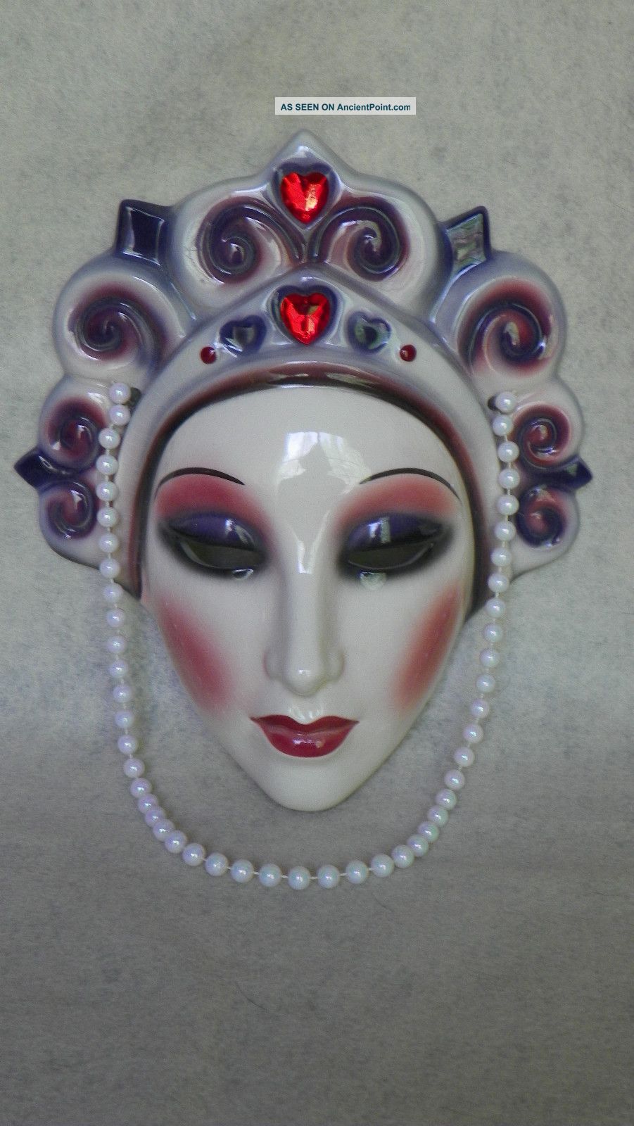 Large Exotic Clay Art Lady Face Mask - 1988 - Half - Doll Related - Excellent Figurines photo