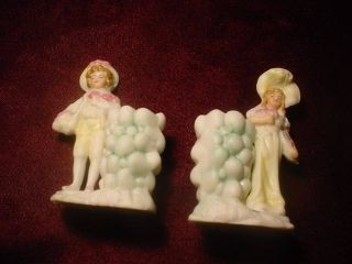 Xmas Gift Victorian Bisque Figurines 1800s Boy / Girl Hair Pin Tooth Pick Holder photo