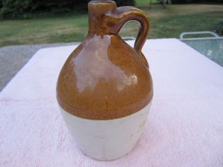 Vintage Small Two Tone Brown And Beige Ceramic Pottery Jug 8 Inches Tall photo