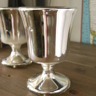 Authentic Antique Silver Mercury Glass Decorative Goblets (2) photo