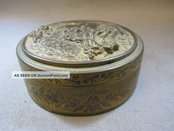 Great Antique Engraved Bronze Box 08727 Metalware photo