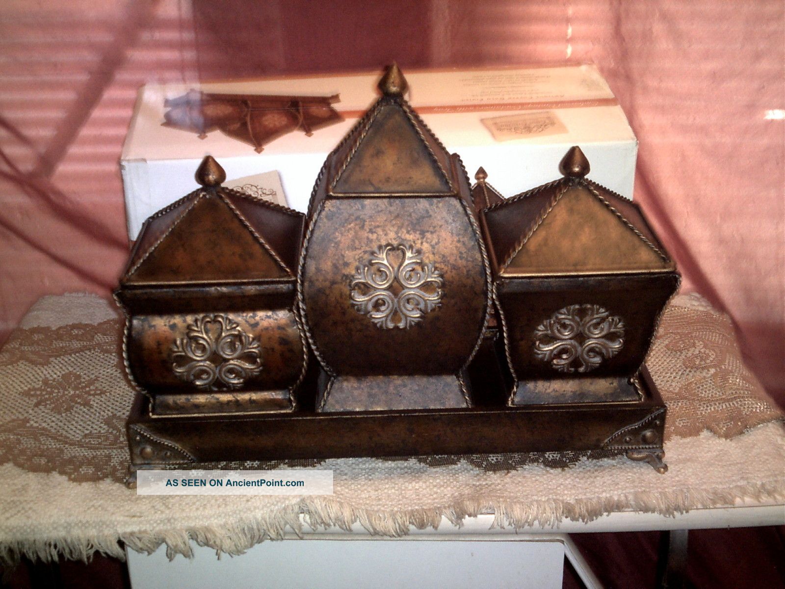 Casa Christina/embossed Vintage Containers With Tray/elegant & Beautiful/nwot Metalware photo