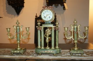 Gorgeous French Mantle Clock With Candle Holders - 1890 France photo