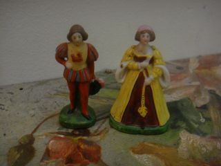 Miniature Antique Porcelain Figurines Signed Couple Dollhouse Doll photo