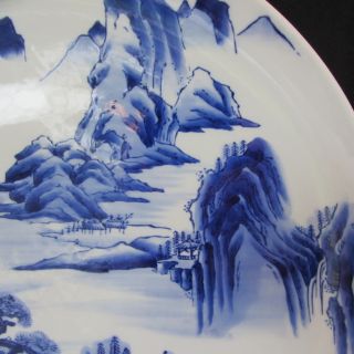 Huge Japanese Blue White Porcelain Handpainted Charger Japan Plate photo