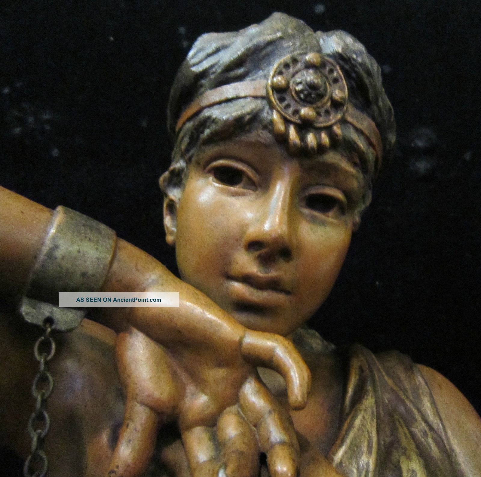 Lg Slave Girl Antique Spelter Bronze Art Nouveau French Sculpture Bust Figurine Metalware photo