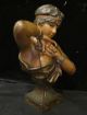 Lg Slave Girl Antique Spelter Bronze Art Nouveau French Sculpture Bust Figurine Metalware photo 7