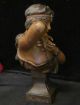 Lg Slave Girl Antique Spelter Bronze Art Nouveau French Sculpture Bust Figurine Metalware photo 8