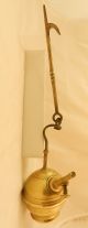 Rare Antique French Brass Hanging Whale Oil Lamp,  Mid - 19th C. Lamps photo 3