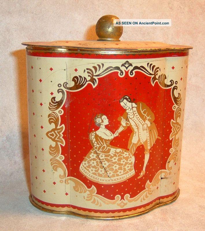 Western Germany Tin Vtg Lid W/ Knob Victorian Scene Metalware photo