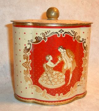 Western Germany Tin Vtg Lid W/ Knob Victorian Scene photo