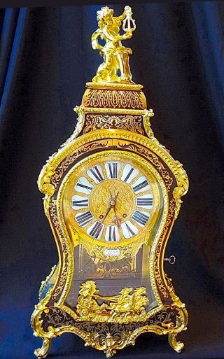 Xxl Unique Antique Black Boulle Mantel Clock F.  Lesage C.  1870 photo