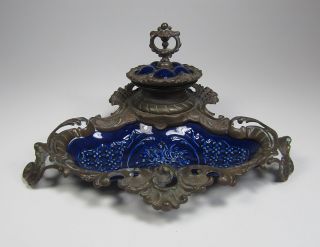 Antique Porcelain And Bronze Inkwell photo