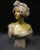 Antique Spelter Bronze Art Nouveau French Sculpture Bust Figurine Lady Metalware photo 10