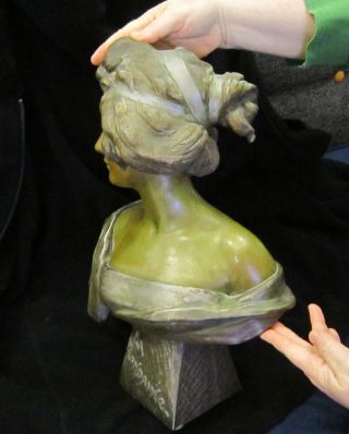 Antique Spelter Bronze Art Nouveau French Sculpture Bust Figurine Lady photo