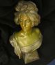 Antique Spelter Bronze Art Nouveau French Sculpture Bust Figurine Lady Metalware photo 1