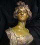 Antique Spelter Bronze Art Nouveau French Sculpture Bust Figurine Lady Metalware photo 3