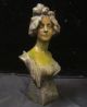 Antique Spelter Bronze Art Nouveau French Sculpture Bust Figurine Lady Metalware photo 4