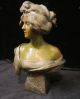Antique Spelter Bronze Art Nouveau French Sculpture Bust Figurine Lady Metalware photo 5