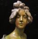 Antique Spelter Bronze Art Nouveau French Sculpture Bust Figurine Lady Metalware photo 7
