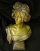 Antique Spelter Bronze Art Nouveau French Sculpture Bust Figurine Lady Metalware photo 8