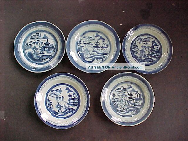 5 Antique Chinese Export Porcelain Canton Plates - 19th Century Plates photo