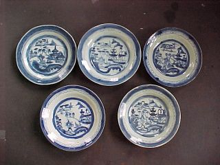 5 Antique Chinese Export Porcelain Canton Plates - 19th Century photo