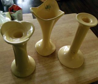 Lovely Vintage Set Of A Velsen Ceramic Vase And Two Candlesticks.  Very Retro photo
