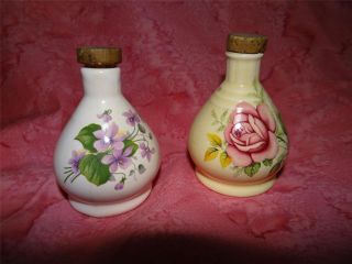 Vintage Perfume Bottles Violet Rose Cork Lids Antique 2 Christmas Gift photo