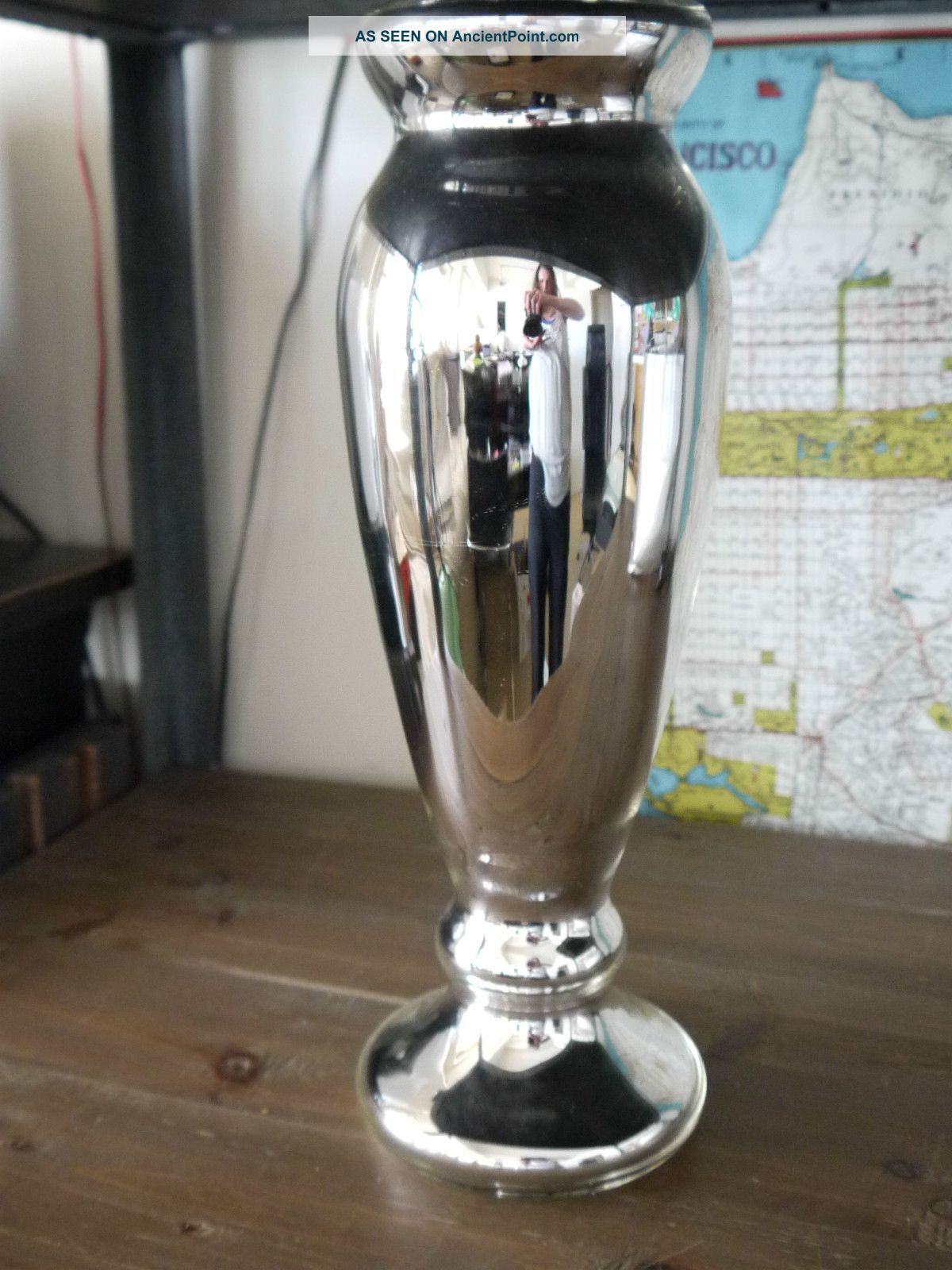 Authentic Antique Silver Mercury Glass Decorative Vase - Great Cond.  Collectors Vases photo