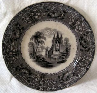 Antique Black Transfer Plate T J & J Mayer Rhone Scenery England 7.  5 Inches photo