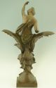 Antique Bronze Woman On An Eagle By Emile Picault 37 Inch France 1880 Metalware photo 3