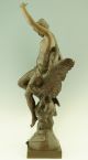 Antique Bronze Woman On An Eagle By Emile Picault 37 Inch France 1880 Metalware photo 4