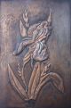 Vintage Copper Repousse Picture Of Iris Flower With Textured White Tin Frame Metalware photo 1