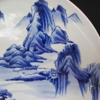 Signed Japanese Blue White Porcelain Handpainted Charger Plate Marked 3 Of 4 photo