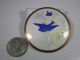 Antique Enameled On Copper Round Plaque Blue Birds 57mm Metalware photo 2