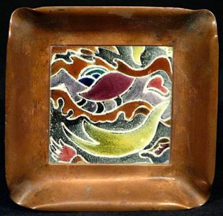 Handmade Copper Art Deco Ash Tray Porcelain/tile Decorative Center 2 photo